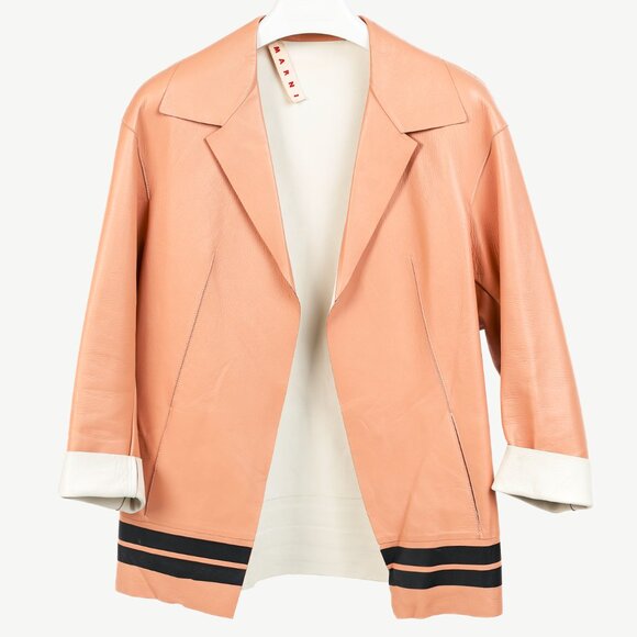 Marni R/15 Peach Leather Tulip-Print Jacket - Picture 2 of 12